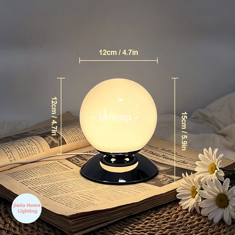 Globe Glass Table Lamp on Plinth for Bedroom & Living Room | Italian-Style Geometric Retro Bedside Lamp | Dimmable, 3 Colour Temperatures