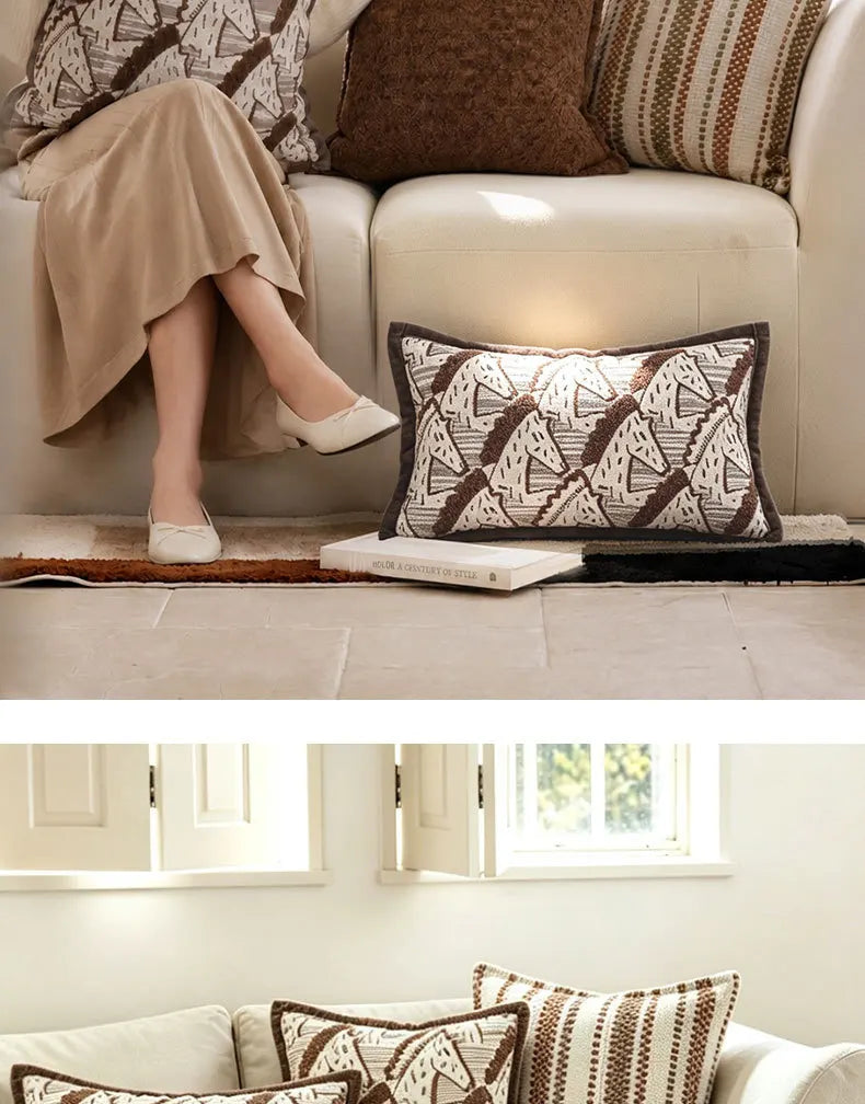 Brown Striped Chenille Throw Pillow Cover for Living Room Sofa & Bed | Textured Neutral Bedroom Decor | 45x45cm & 30x50cm