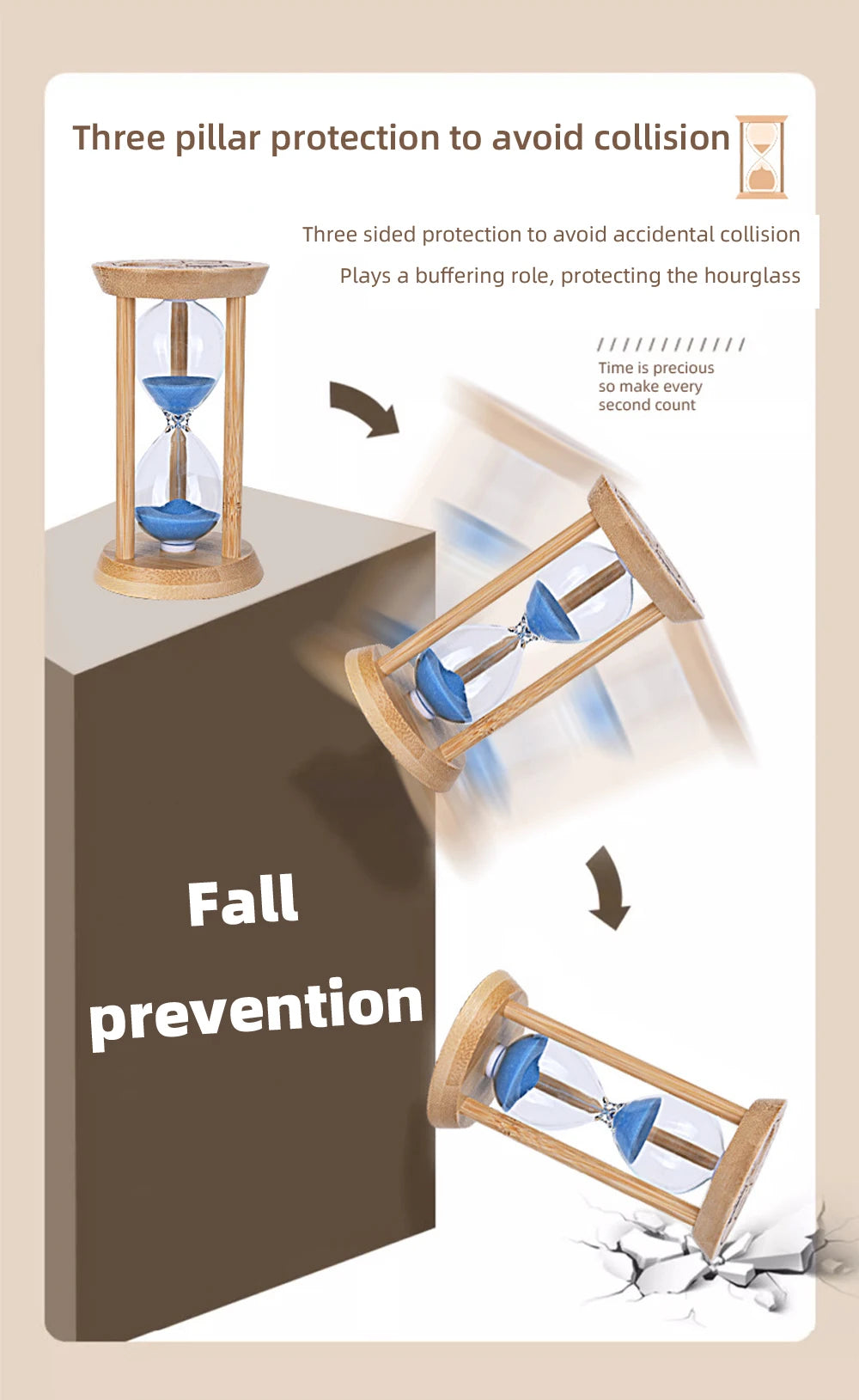 Wooden Hourglass Sand Timer for Desk, Living Room & Kitchen | Minimalist Home Decor Accent | 3, 5, 10, 15 or 30 Minutes in Blue or Orange
