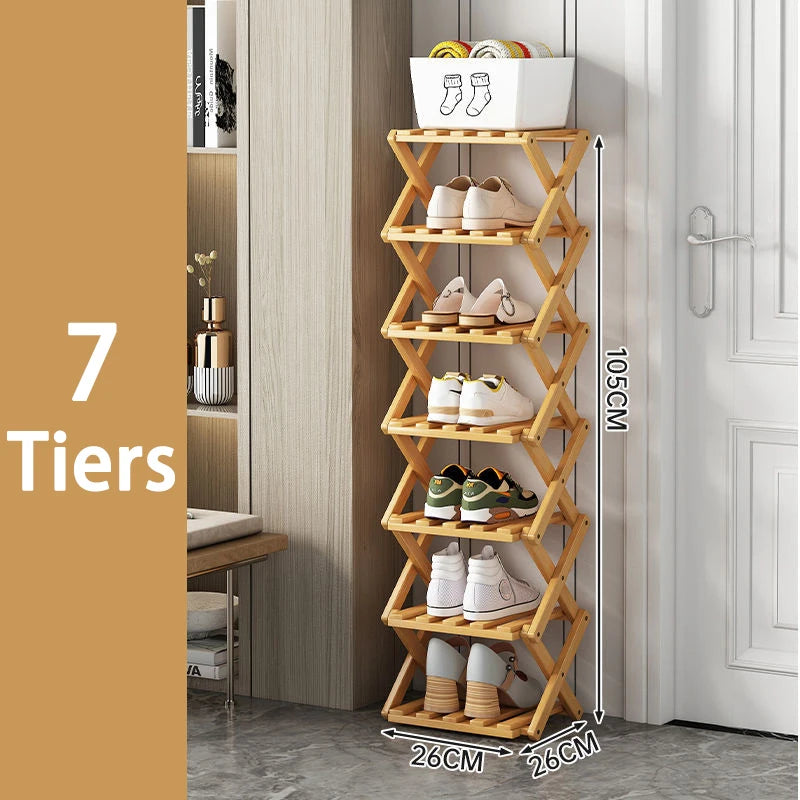 Bamboo Shoe Rack for Entryway, Closet & Hallway | Foldable Vertical Shoe Storage with No Assembly Needed | 2 to 9 Tiers in Natural or Brown