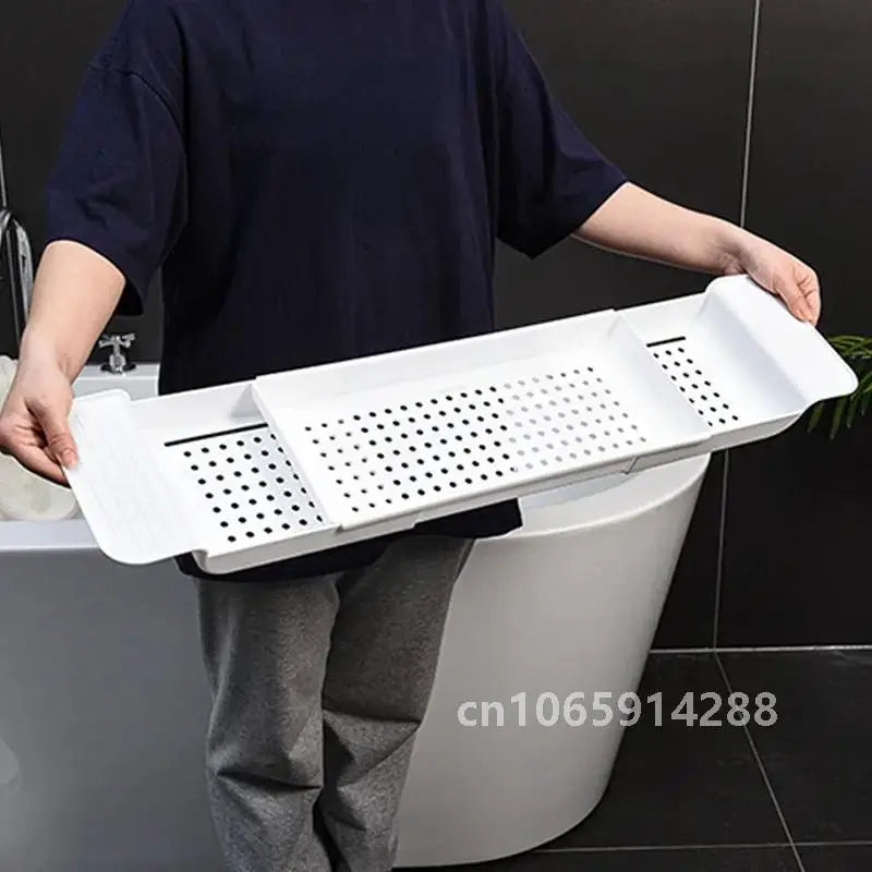 Extendable Bathtub Tray for Relaxing Baths | Bathtub Organiser with Book & Towel Holder | Minimalist Bath Caddy in Black or White