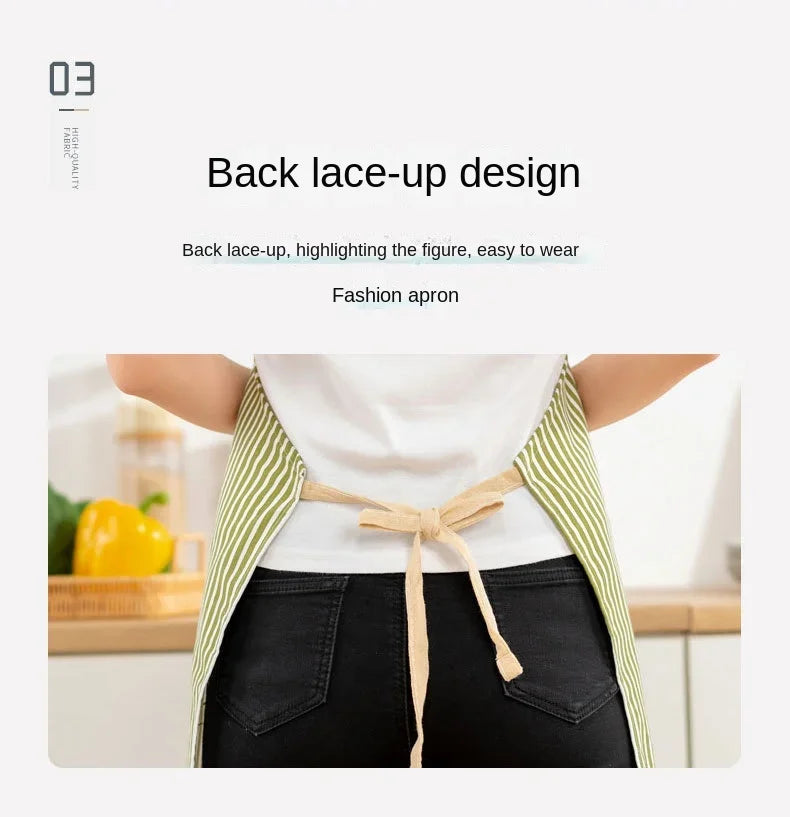 Striped Linen Apron for Kitchen, Baking & Gardening | Japanese Style Cooking Apron with Adjustable Neck Strap | Minimalist Apron in 4 Colours