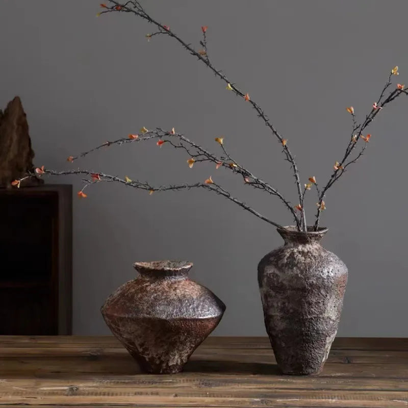 Handmade Coarse Ceramic Vase for Living Room & Tabletop | Wabi-Sabi Zen Flower Vase for Dried Flowers | Retro Pottery Decor, 12 Styles