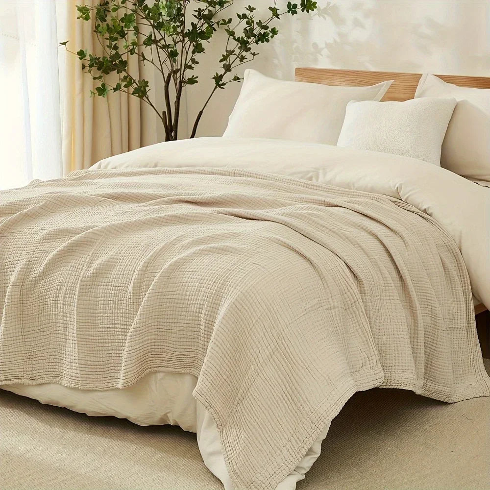 6-Layer Cotton Muslin Throw Blanket for Bed & Sofa | Lightweight Breathable Bedspread | Cozy Bedroom Decor | 3 Sizes, 9 Colours