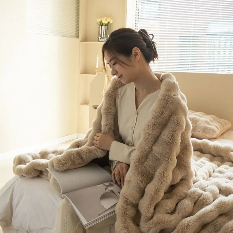 Faux Fur Bubble Throw Blanket for Bed & Sofa | Ultra-Soft Plush 3D Texture | Cozy Winter Bedroom Decor | 5 Sizes, 5 Colours