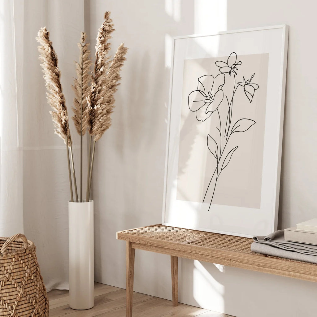 Botanical Line Art Canvas Prints for Living Room & Bedroom | Neutral Beige Minimalist Wall Art | Unframed Single or Set of 3, 20x30 to 50x70cm