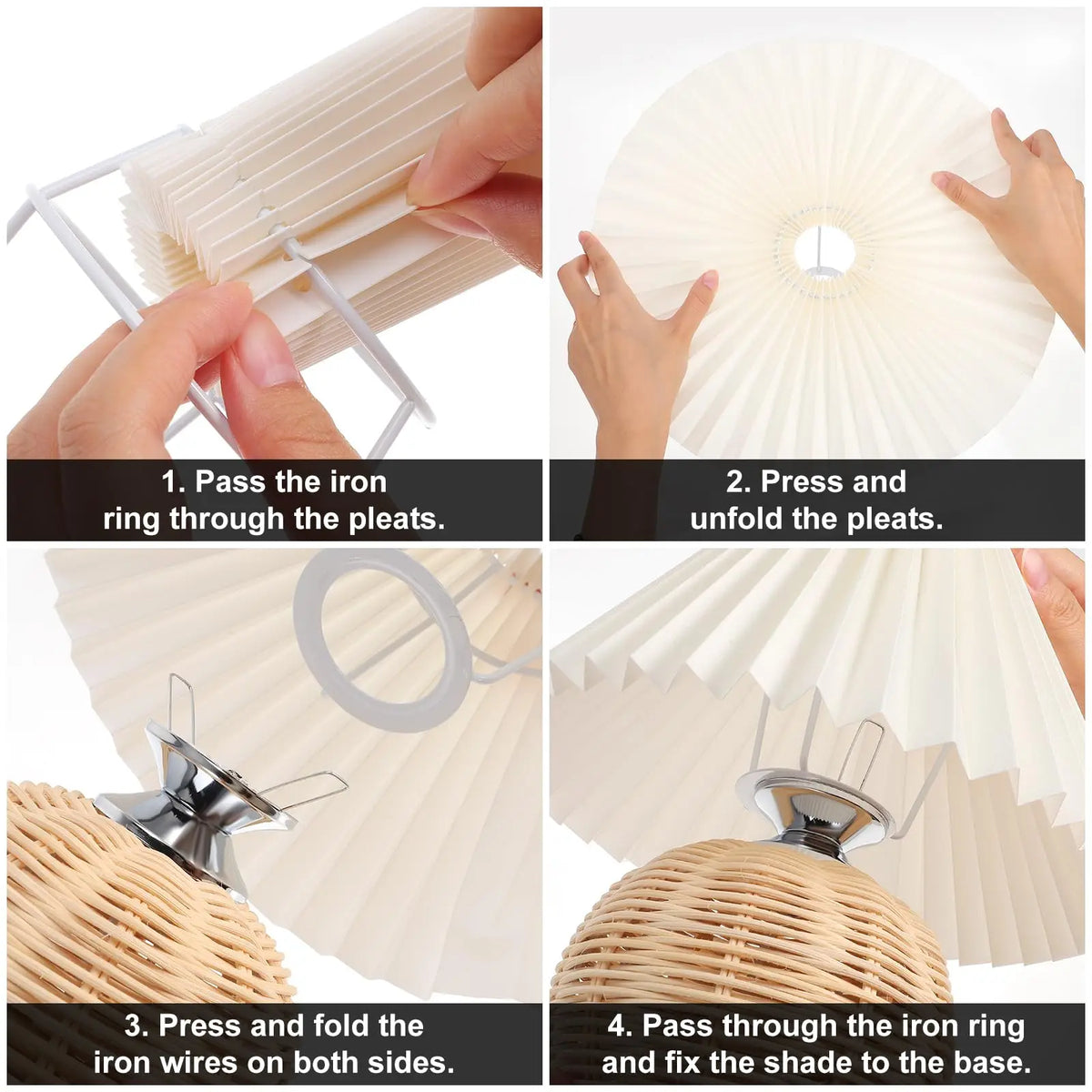 Rattan Table Lamp for Bedroom Nightstand & Reading Corner | Hand-Woven Base with Pleated Umbrella Shade | Vintage Dimmable Bedside Lamp