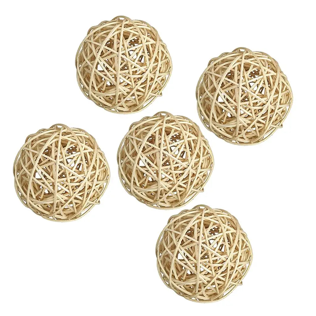 Rattan Decorative Balls Set of 5 for Bowls, Vases & Coffee Table Decor | Handwoven Wicker Orbs | Natural Boho Home Accents, 7cm