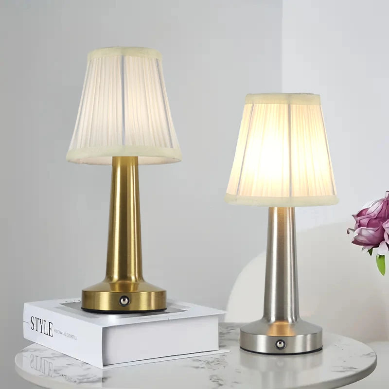 Cordless Pleated Table Lamp for Dining Table, Bedroom & Restaurant | Rechargeable Touch-Dimmable LED | Portable Lamp in Rose Gold, Gold or Silver