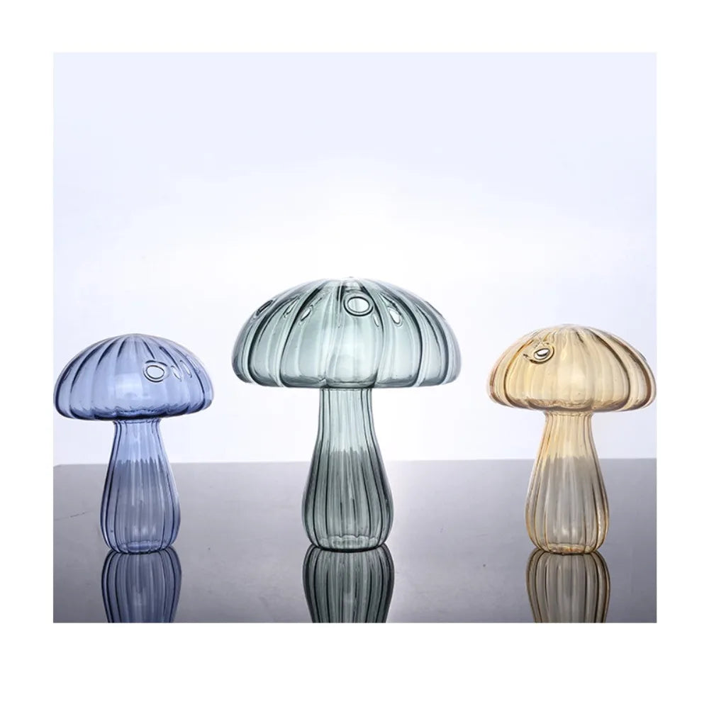 Mushroom Glass Vase for Desk, Shelf & Windowsill | Hydroponic Plant & Bud Vase | Colourful Modern Home Decor Ornament in 12 Colours