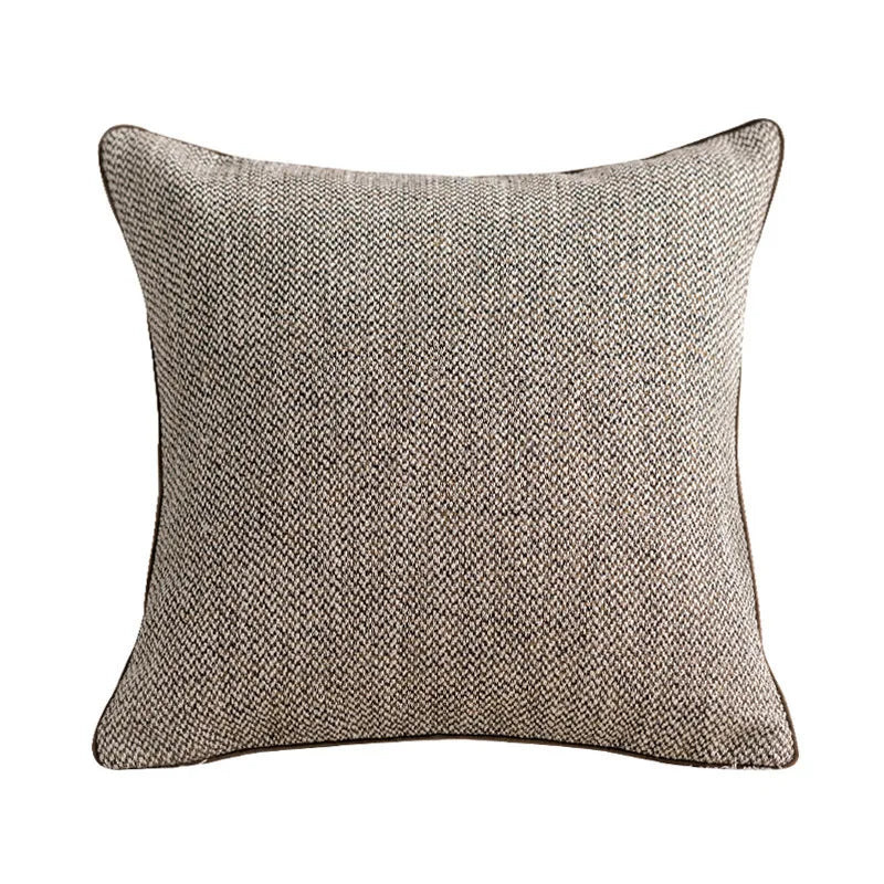 Reversible Chenille Throw Pillow Cover with Border for Sofa & Bed | Farmhouse Bedroom Decor | Neutral Brown Textured Cushion Cover