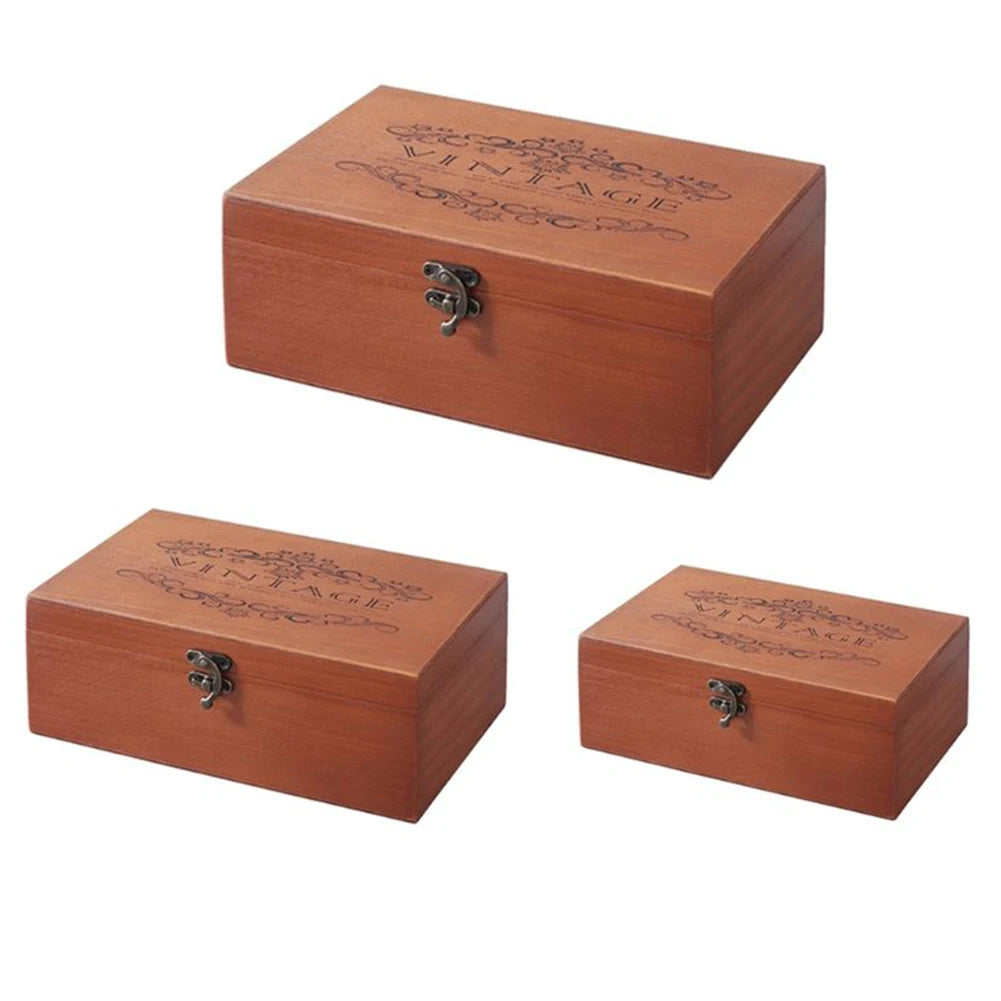 Wooden Storage Box with Lock & Hinged Lid for Home Office & Bedroom | Retro Keepsake Box | Decorative Valuables Case in S, M, L