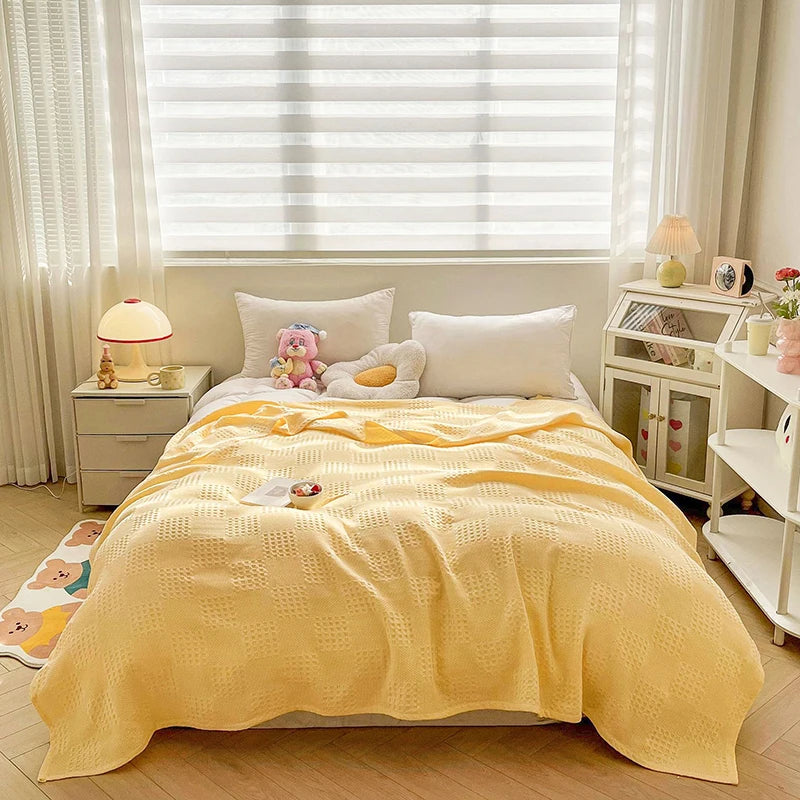 100% Cotton Waffle Throw Blanket for Bed & Sofa | Breathable Lightweight Blanket | Minimalist Bedroom Decor | 4 Sizes
