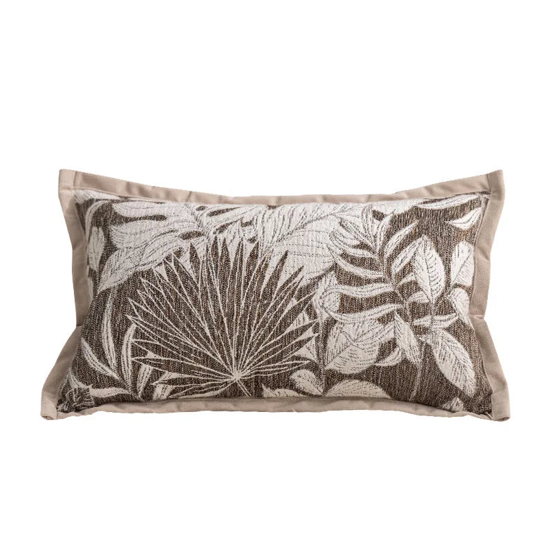 Reversible Chenille Throw Pillow Cover with Border for Sofa & Bed | Farmhouse Bedroom Decor | Neutral Brown Textured Cushion Cover