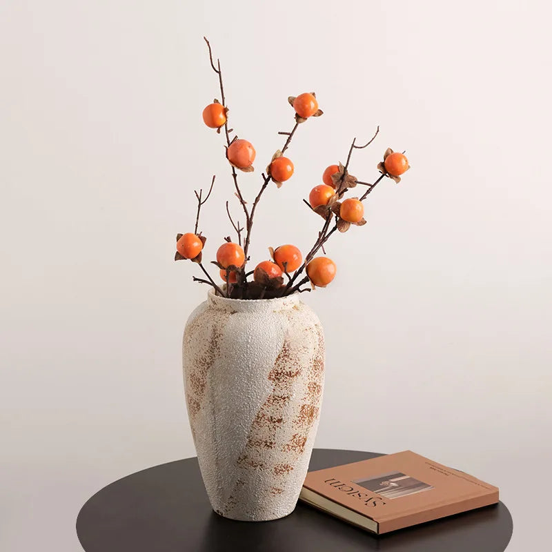 Mottled Ceramic Jar Vase for Entryway, Living Room & TV Cabinet | Wabi-Sabi Antique Pottery Vase | Rustic Floor & Table Decor in S, M, L