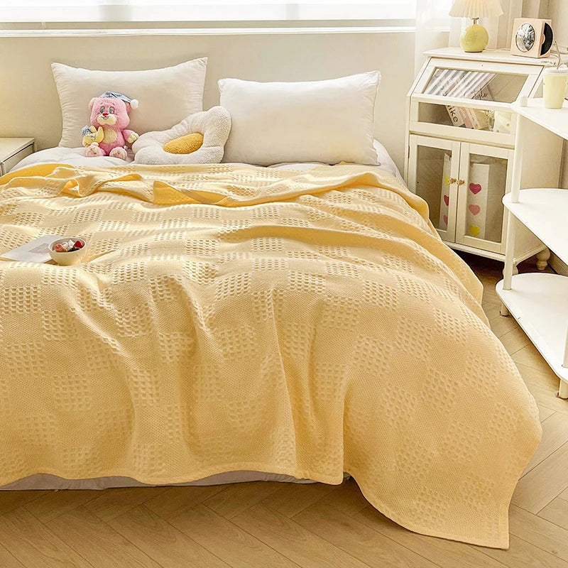 100% Cotton Waffle Throw Blanket for Bed & Sofa | Breathable Lightweight Blanket | Minimalist Bedroom Decor | 4 Sizes
