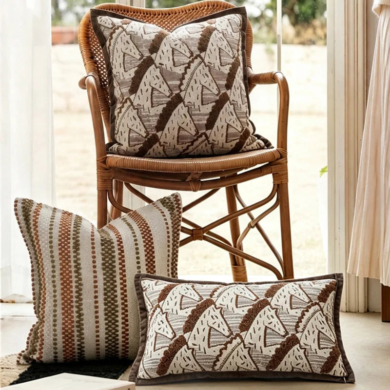 Brown Striped Chenille Throw Pillow Cover for Living Room Sofa & Bed | Textured Neutral Bedroom Decor | 45x45cm & 30x50cm