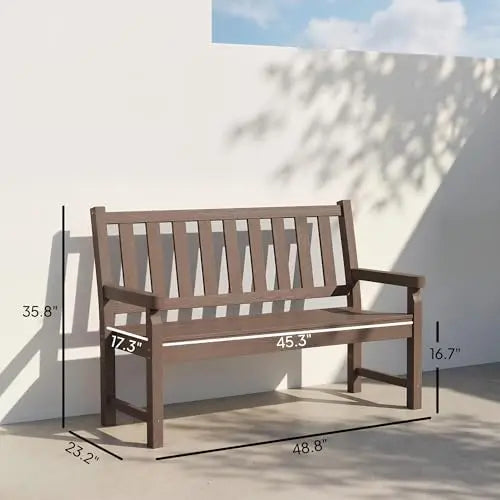 All-Weather HDPE Garden Bench 49in | 2-Person Outdoor Patio Loveseat with Curved Seat, 528lb Capacity, Black, Grey or Brown