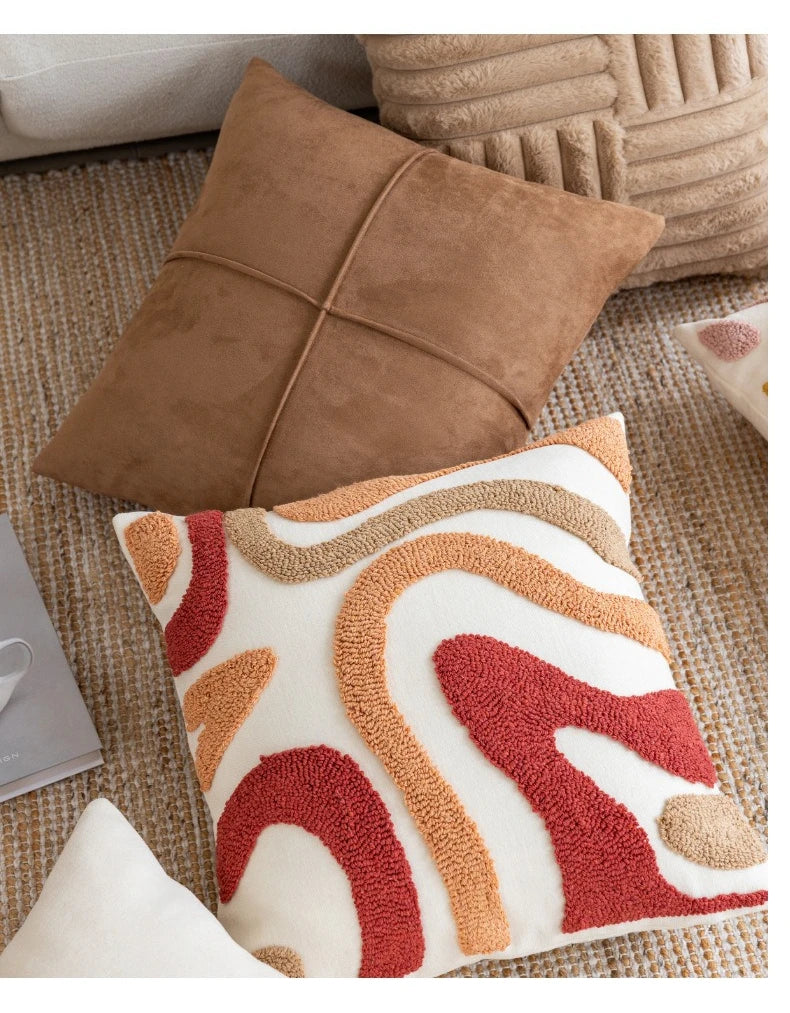 Textured Throw Pillow Cover for Sofa & Bed | Boho Neutral Bedroom Decor | Tufted, Suede, Chenille & Faux Fur Designs in Cream & Brown