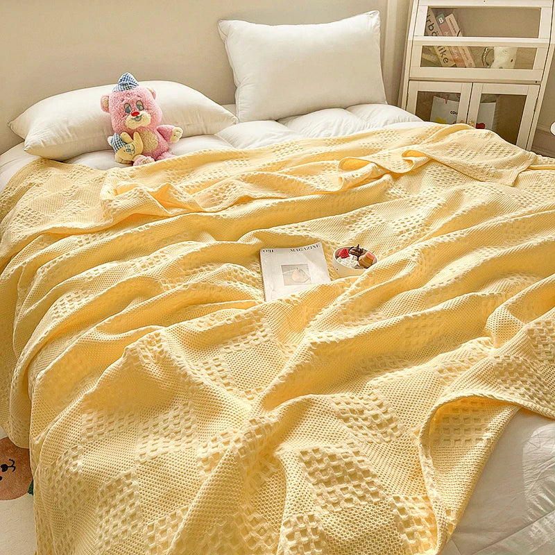 100% Cotton Waffle Throw Blanket for Bed & Sofa | Breathable Lightweight Blanket | Minimalist Bedroom Decor | 4 Sizes