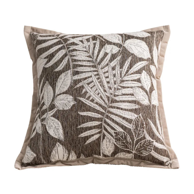 Reversible Chenille Throw Pillow Cover with Border for Sofa & Bed | Farmhouse Bedroom Decor | Neutral Brown Textured Cushion Cover