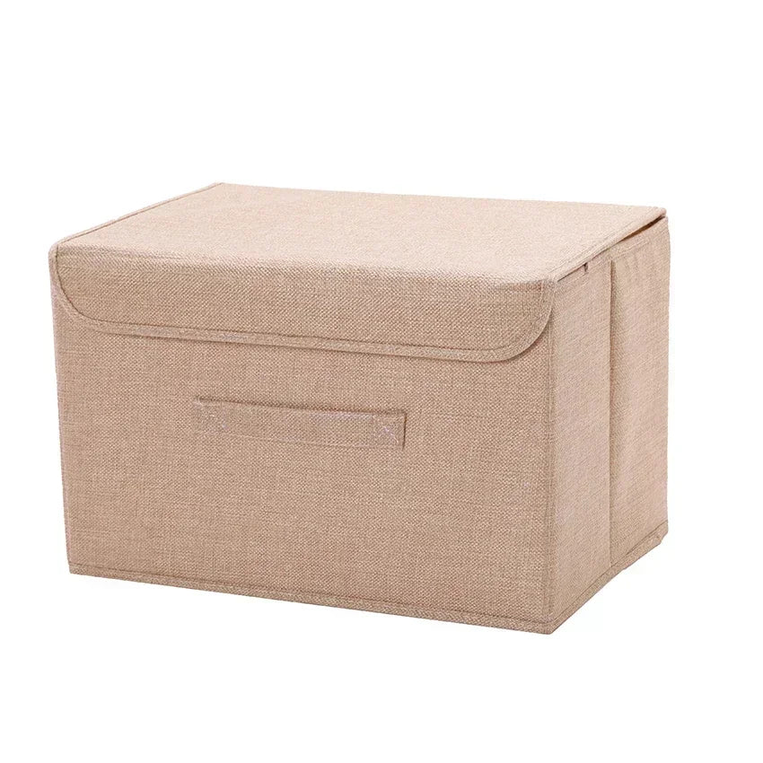 Foldable Cotton Linen Storage Box with Lid for Closet, Nursery & Shelves | Washable Fabric Storage Bin | Toy & Clothes Organiser, 2 Sizes