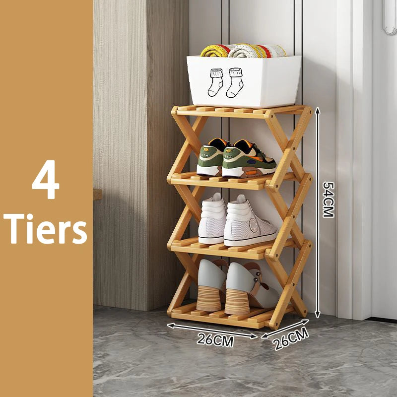Bamboo Shoe Rack for Entryway, Closet & Hallway | Foldable Vertical Shoe Storage with No Assembly Needed | 2 to 9 Tiers in Natural or Brown