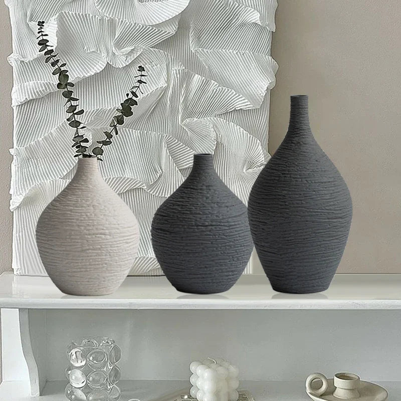 Narrow-Neck Ceramic Vase for Living Room, Office & Desktop | Nordic Minimalist Bud Vase | Modern Home Decor Gift in Beige or Grey, S or L