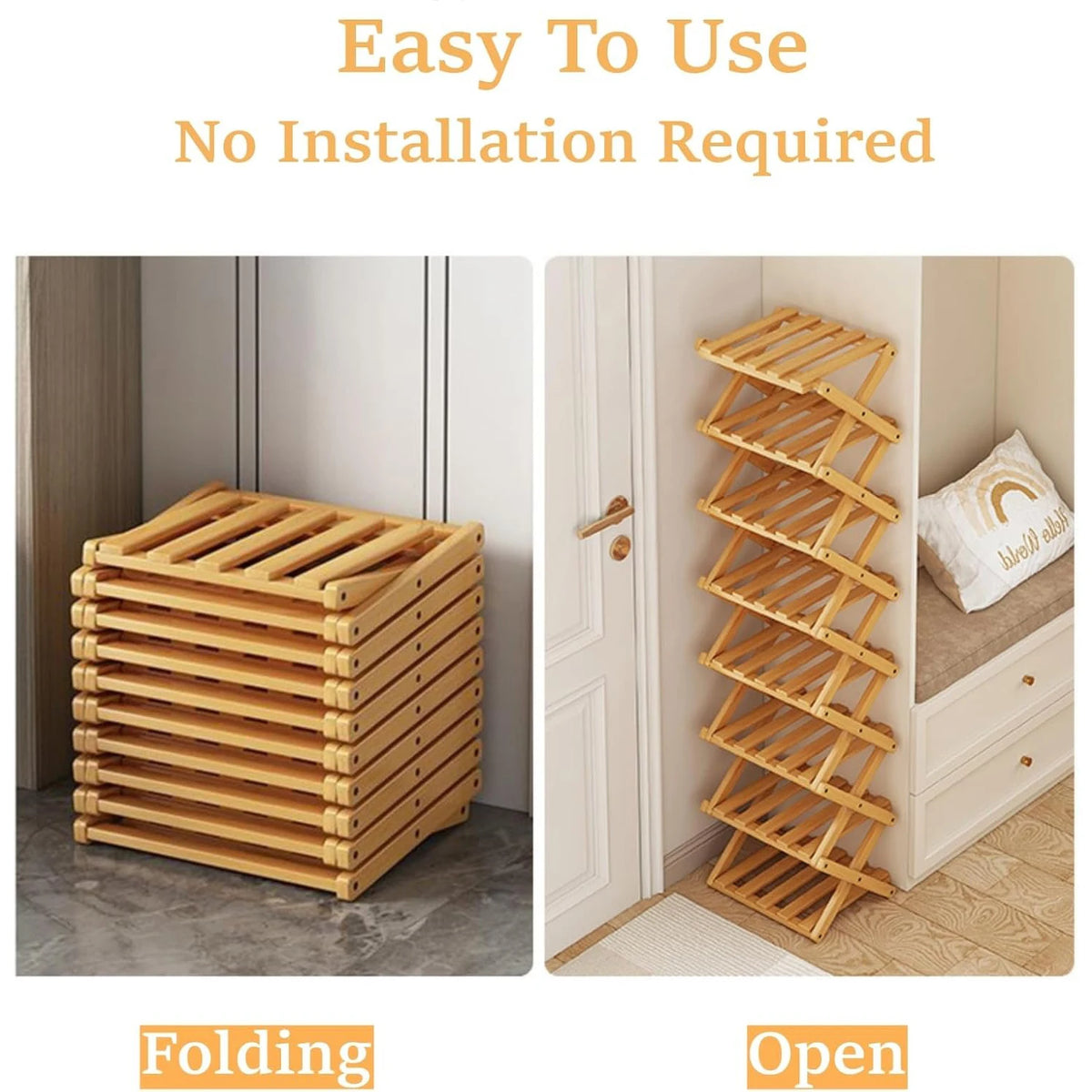 Bamboo Shoe Rack for Entryway, Closet & Hallway | Foldable Vertical Shoe Storage with No Assembly Needed | 2 to 9 Tiers in Natural or Brown