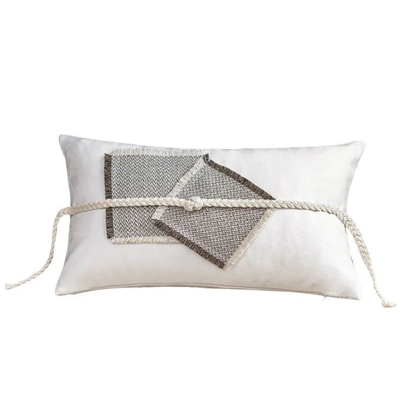 Reversible Chenille Throw Pillow Cover with Border for Sofa & Bed | Farmhouse Bedroom Decor | Neutral Brown Textured Cushion Cover
