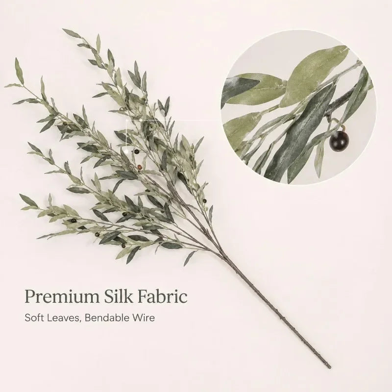 Silk Artificial Olive Branch with Fruit for Tall Vases | 113cm Bendable Faux Greenery Stem | Home & Wedding Decor, Single or 3-Pack