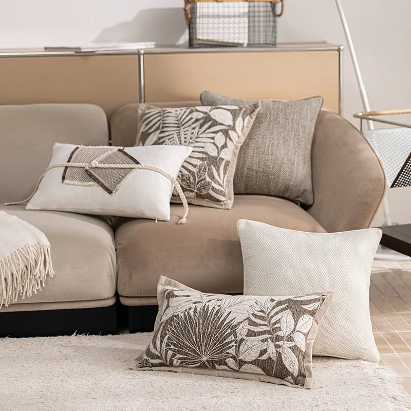Reversible Chenille Throw Pillow Cover with Border for Sofa & Bed | Farmhouse Bedroom Decor | Neutral Brown Textured Cushion Cover