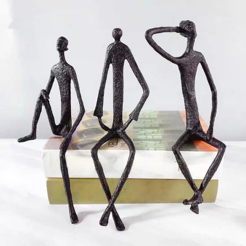 Cast Iron Abstract Sculpture | Modern Minimalist Geometric Desktop Ornament & Shelf Decor for Living Room, Office & Bookshelf, 3 Designs
