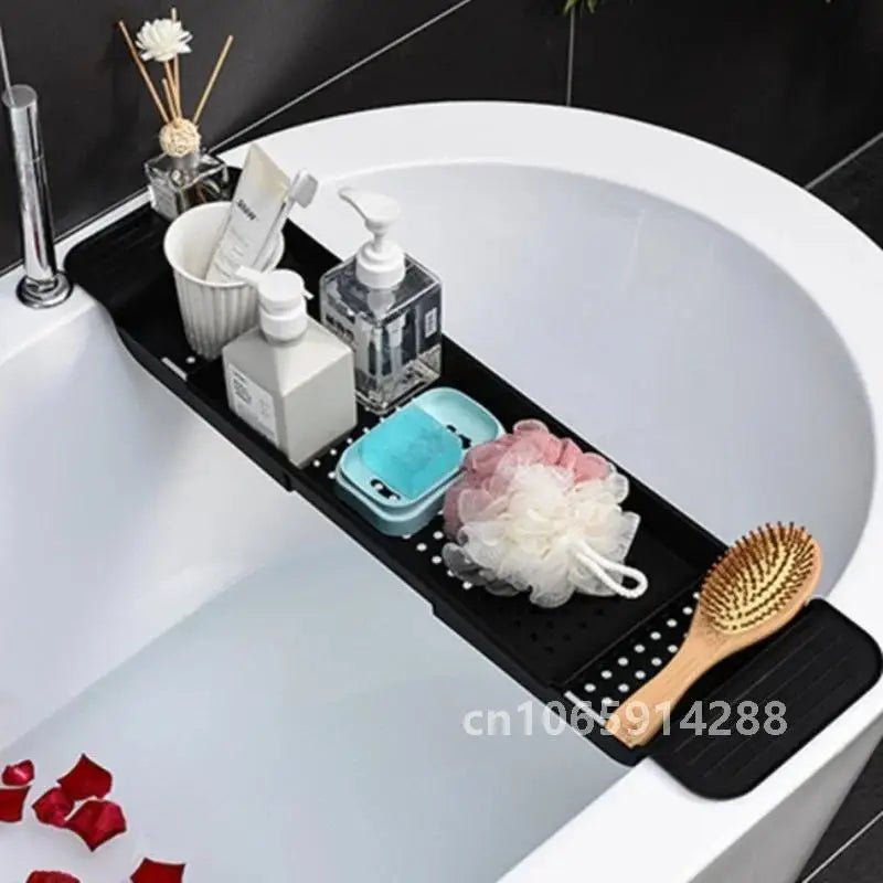 Extendable Bathtub Tray for Relaxing Baths | Bathtub Organiser with Book & Towel Holder | Minimalist Bath Caddy in Black or White