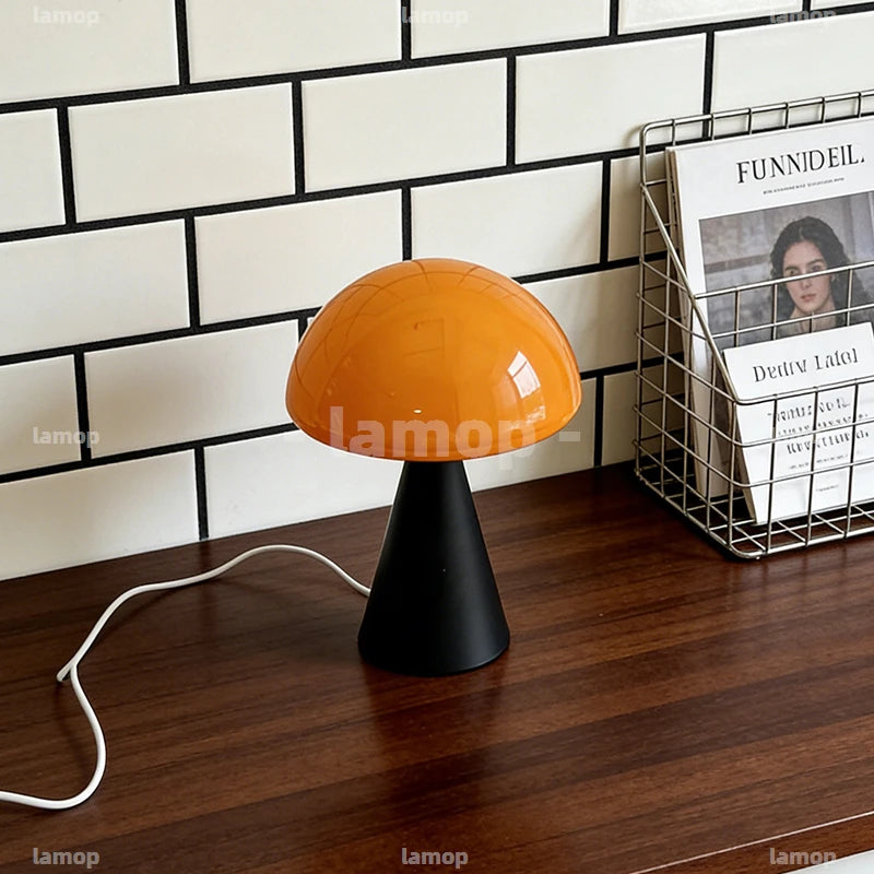 Glass Mushroom Table Lamp for Bedside, Desk & Study | Modern Minimalist Umbrella Lamp | USB-C Powered LED Night Light in 5 Colours