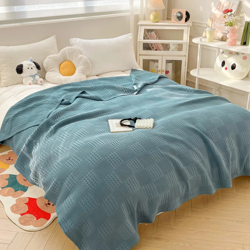100% Cotton Waffle Throw Blanket for Bed & Sofa | Breathable Lightweight Blanket | Minimalist Bedroom Decor | 4 Sizes