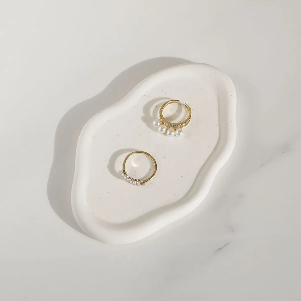 Ceramic Jewellery Dish for Dresser, Nightstand & Entryway | White Trinket Tray for Rings, Keys & Watches | Minimalist Gift in 4 Shapes