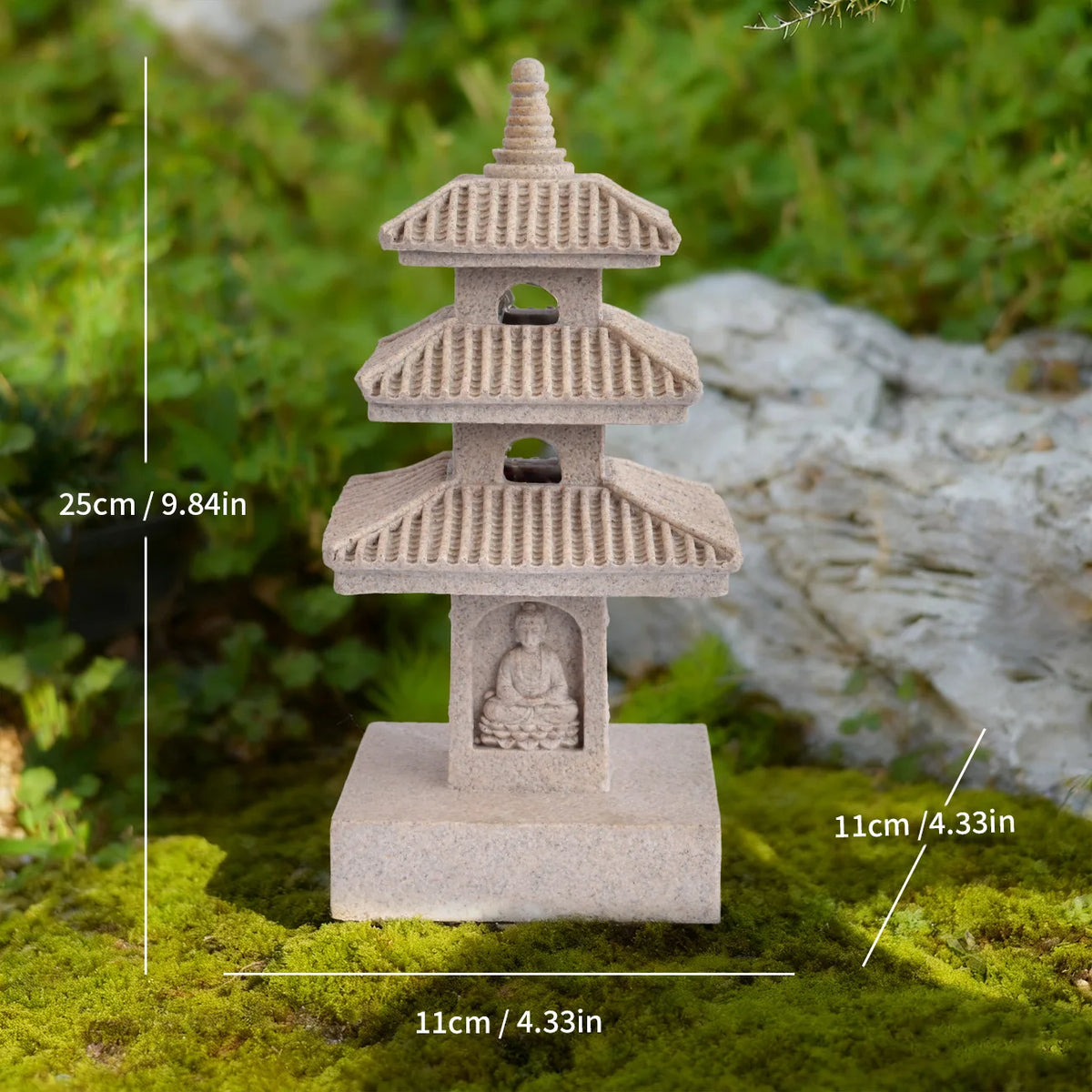 Solar Pagoda Lantern Statue for Garden, Patio & Zen Garden | Japanese Style Resin Garden Ornament | Warm LED Solar Garden Light, 4 Styles