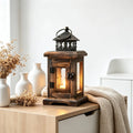 Farmhouse Wooden Candle Lantern for Mantel, Patio & Wedding Decor | Retro Glass Candle Holder | Hanging or Tabletop Lantern