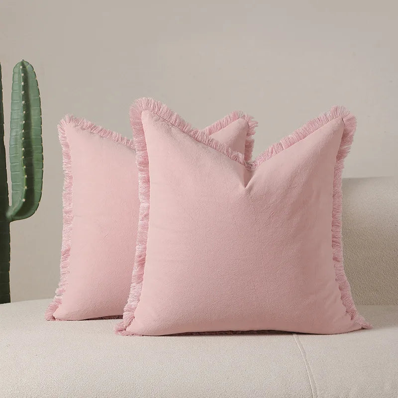 Cotton Tassel Throw Pillow Cover for Bed & Living Room Sofa | Boho Bedroom Decor | Solid Colour Cushion Cover | 12 Colours, 4 Sizes