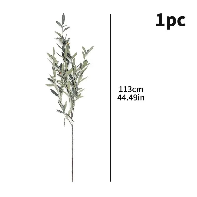 Silk Artificial Olive Branch with Fruit for Tall Vases | 113cm Bendable Faux Greenery Stem | Home & Wedding Decor, Single or 3-Pack