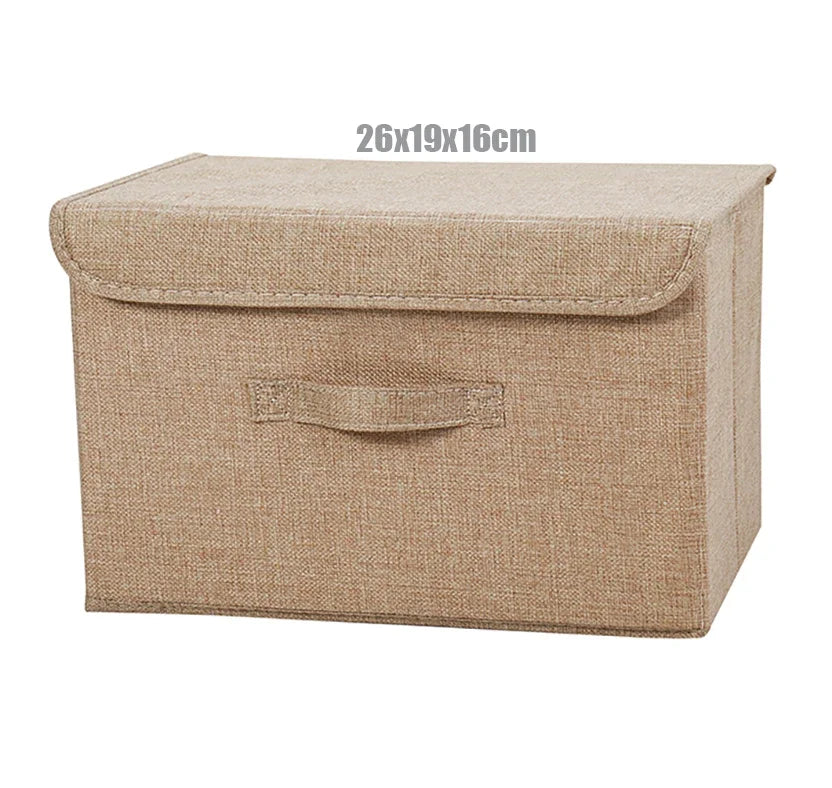 Foldable Cotton Linen Storage Box with Lid for Closet, Nursery & Shelves | Washable Fabric Storage Bin | Toy & Clothes Organiser, 2 Sizes