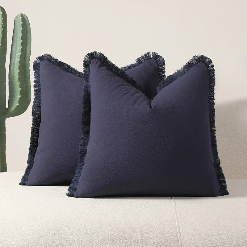 Cotton Tassel Throw Pillow Cover for Bed & Living Room Sofa | Boho Bedroom Decor | Solid Colour Cushion Cover | 12 Colours, 4 Sizes