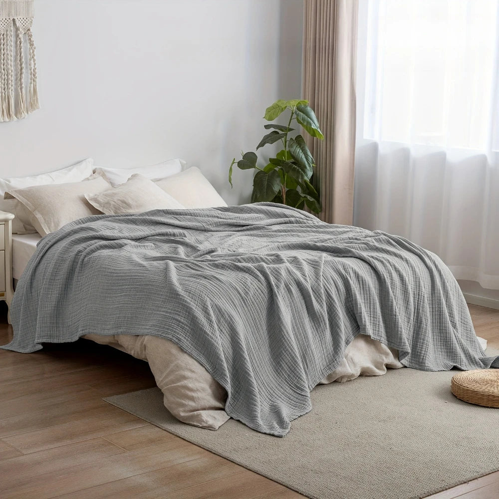 6-Layer Cotton Muslin Throw Blanket for Bed & Sofa | Lightweight Breathable Bedspread | Cozy Bedroom Decor | 3 Sizes, 9 Colours