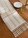 Boho Table Runner with Tassels for Kitchen & Dining Table | Beige Woven Farmhouse Table Runner | Rustic Table Decor, 9 Sizes 30x50cm to 30x300cm