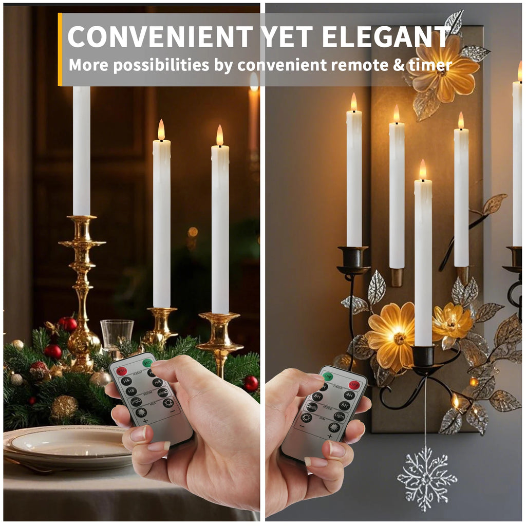 Rechargeable Flameless LED Taper Candles for Dining Table, Mantel & Window | Remote Control with Timer | Flickering Candle Set, 6 to 24 Pcs