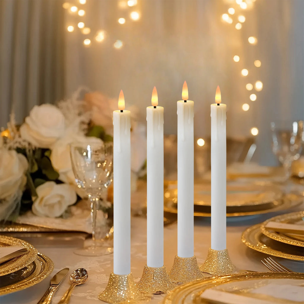 Rechargeable Flameless LED Taper Candles for Dining Table, Mantel & Window | Remote Control with Timer | Flickering Candle Set, 6 to 24 Pcs
