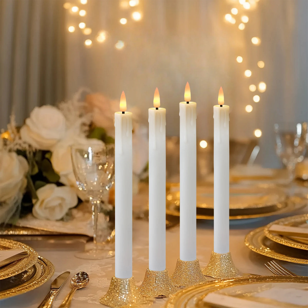 Rechargeable Flameless LED Taper Candles for Dining Table, Mantel & Window | Remote Control with Timer | Flickering Candle Set, 6 to 24 Pcs