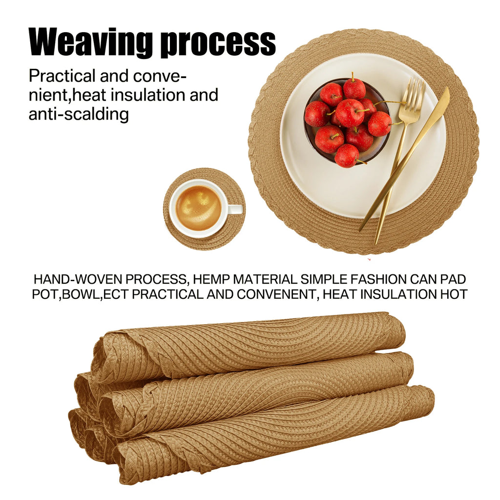 Round Braided Placemats Set of 6 with Coasters for Dining Table | Washable Non-Slip Woven Table Mats | Holiday & Everyday Table Decor, 34cm