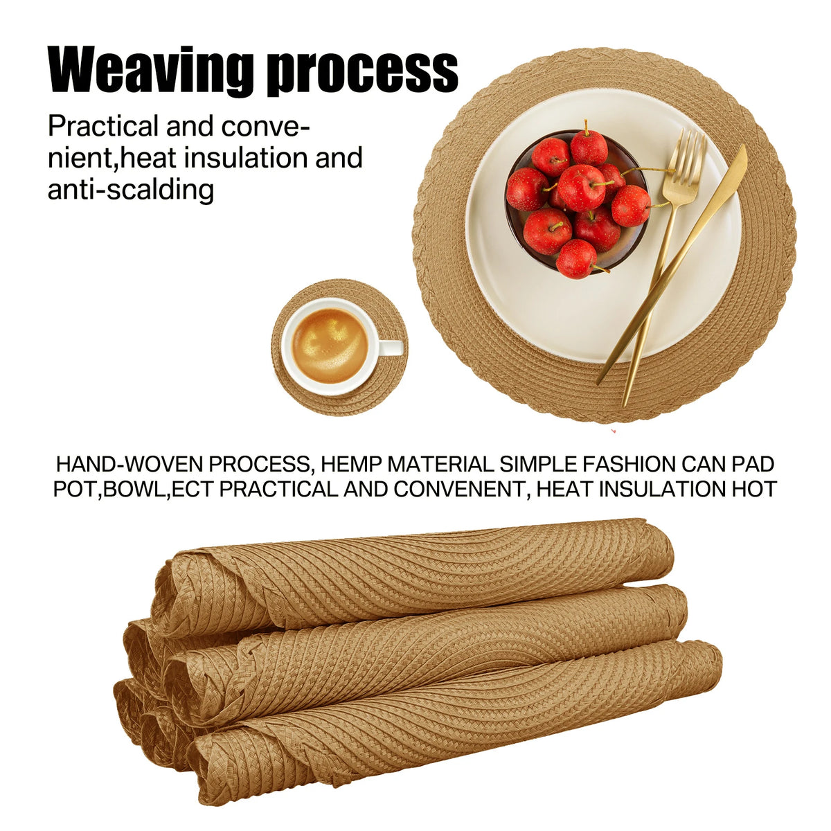 Round Braided Placemats Set of 6 with Coasters for Dining Table | Washable Non-Slip Woven Table Mats | Holiday & Everyday Table Decor, 34cm